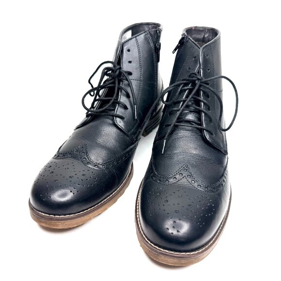 THOMAS & VINE Ryker Wingtip Lace Up Side Zip Leather Chukka Boots Mens 12 Black main image 5